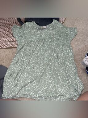 Source Unknown Light Green Midi Dress with White Dot Print